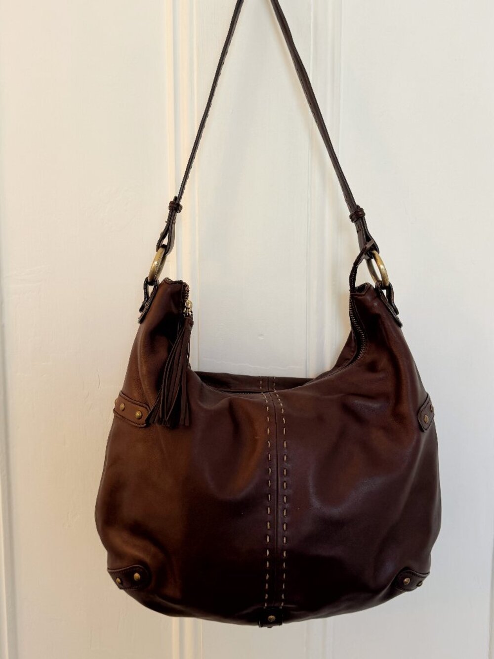 SIGRID OLSEN Leather Dark Chocolate Brown Hobo Bag